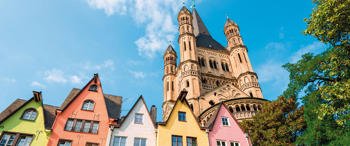 Colourful houses and architecture in Cologne, Germany